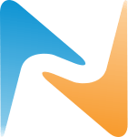 a blue and orange arrow with a white